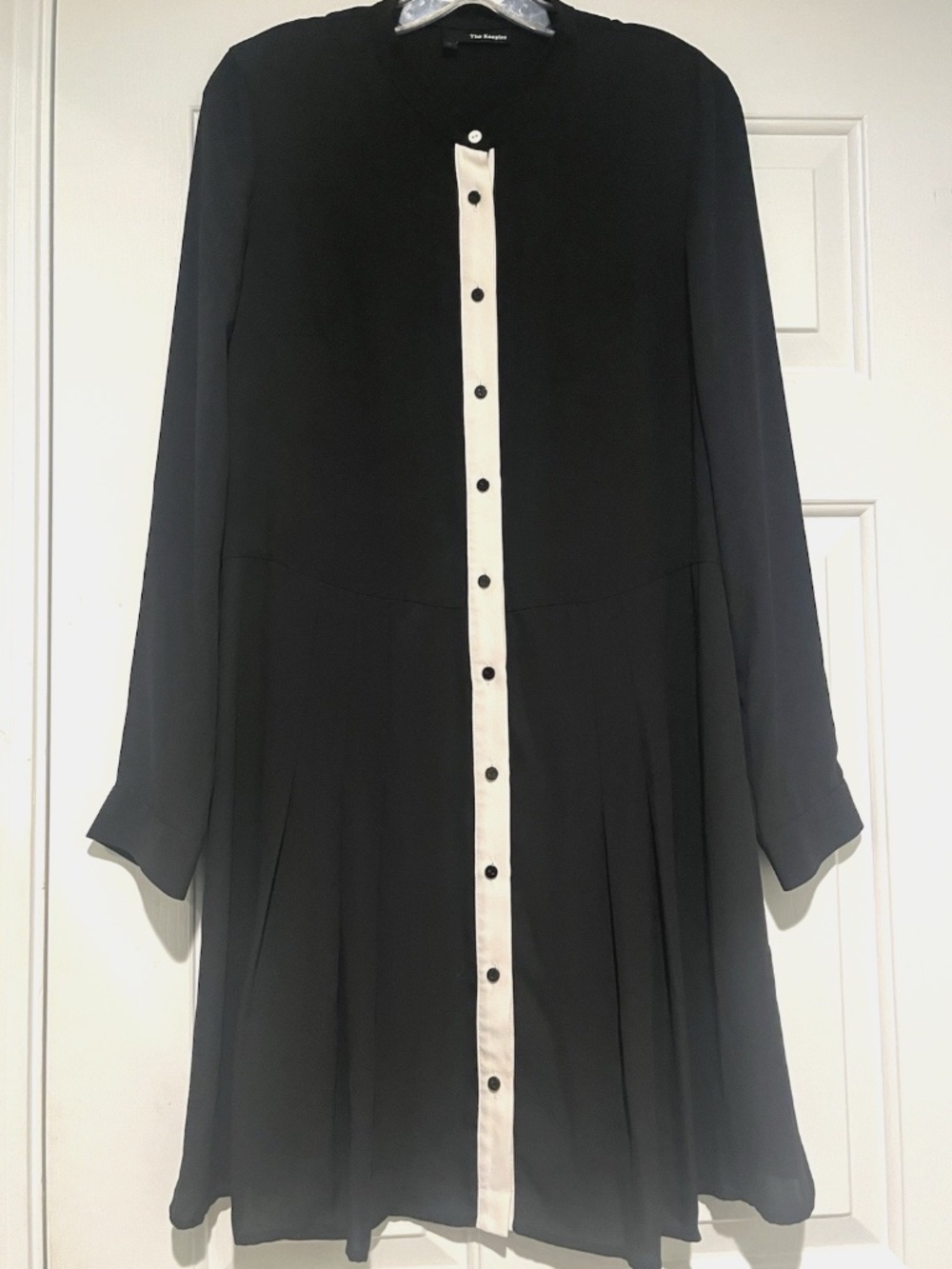 The Kooples Designer Silk Black White Pleated Contrast Button Dress Size 4